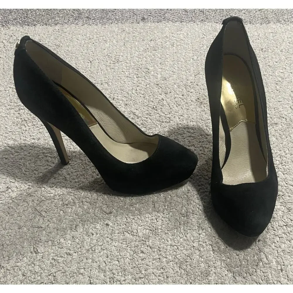 Michael Michael Kors Suede Pumps Heels Women's Size 7.5 M ST15G Leather Black